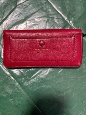Marc Jacobs Red Pebbled Leather Snap Wallet